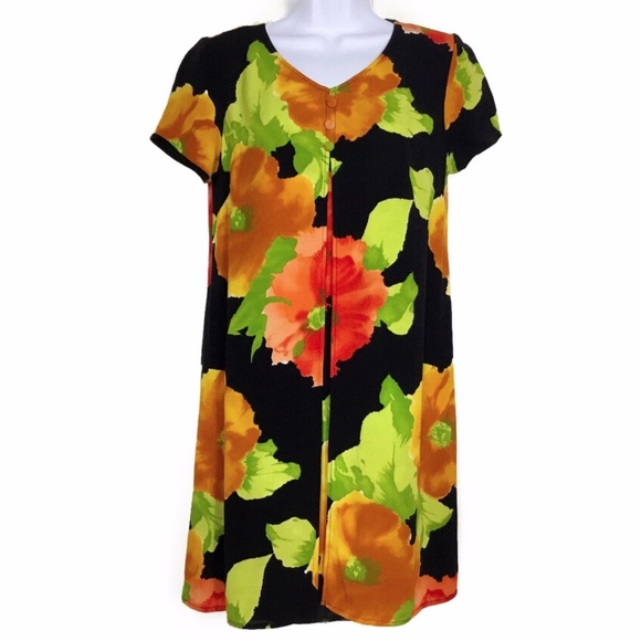 Floral Poppy Print Shift Dress SZ 6P Carole Little - Picture 3 of 8